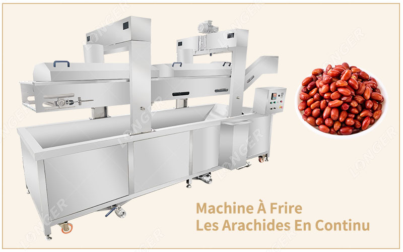 Introduction De La Machine À Frire Les Arachides En Continu ♦La friteuse continue adopte une structure de courroie à mailles double couche, et le système de contrôle automatique de la température peut contrôler les conditions de travail du système de chauffage pour assurer la température de friture requise. ♦La friteuse d'arachides est équipée d'un dispositif de détection du niveau de liquide. Lorsque le niveau d'huile est inférieur à la position requise, la pompe de charge d'huile peut être commandée pour s'ouvrir et ajouter de l'huile de friture à la friteuse. ♦Ce produit convient à la friture de cacahuètes, de frites, de nuggets de poulet, de produits soufflés et autres.  Caractéristiques De La Machine À Frire Les Arachides En Continu Pour Arachide Frites ♦Adopter le système de transport à courroie à mailles double couche. ♦Adapter le temps de friture grâce à l'inverseur. ♦Le cadre du corps est soudé par un tube rectangulaire en acier inoxydable. ♦La plaque de revêtement de la coque est soudée par une plaque capillaire en acier inoxydable 304. ♦Le tapis à mailles adopte un tapis à mailles en acier inoxydable, avec des chaînes de transport en acier inoxydable des deux côtés. ♦Afin de réduire les pertes de chaleur, un matériau isolant en silicate d'aluminium est installé entre la cuve intérieure et la coque extérieure de la friteuse. ♦La cuve intérieure de la friteuse en continu est constituée de plaques capillaires en acier inoxydable. Après la soudure de la cuve intérieure, un test de pression d'eau est effectué pour s'assurer que le corps de la marmite ne fuit pas.  Pour faciliter le nettoyage et l'entretien, la machine à frire les arachides en continu adopte une méthode de levage manuelle ou automatique. Le matériel est en acier inoxydable, le contrôle automatique de la température, la synchronisation de la friture, l'élimination automatique des scories, et peut être équipé d'un système de filtre de circulation, facile à nettoyer, le réapprovisionnement automatique en huile, équipé d'une protection contre les fuites, d'une protection contre les températures anormales et d'une alarme, la méthode de chauffage peut choisir le chauffage électrique, le chauffage au diesel ou au gaz naturel.